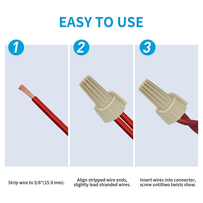 DICIO Tan Winged Wire Connectors Nuts Easy-Twist 100 PCs, UL Listed Wire Cap Electrical Connectors Screw Cap tan Electrical Connectors Kit 22-8 AWG for Connect Electrical Wiring - Image 4
